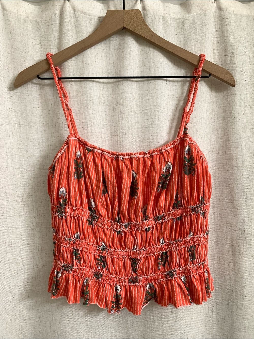We The Free 100% Cotton Coral Floral Dolce Vita Smocked Cami Tank Large